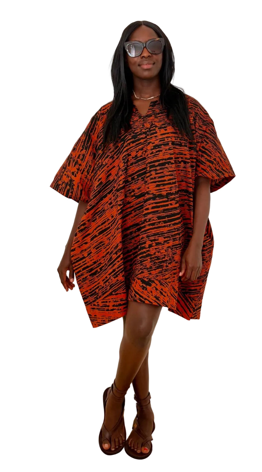 African Tie-Dye Kaftan Dress – Orange & Black | Afrocraft Sweden