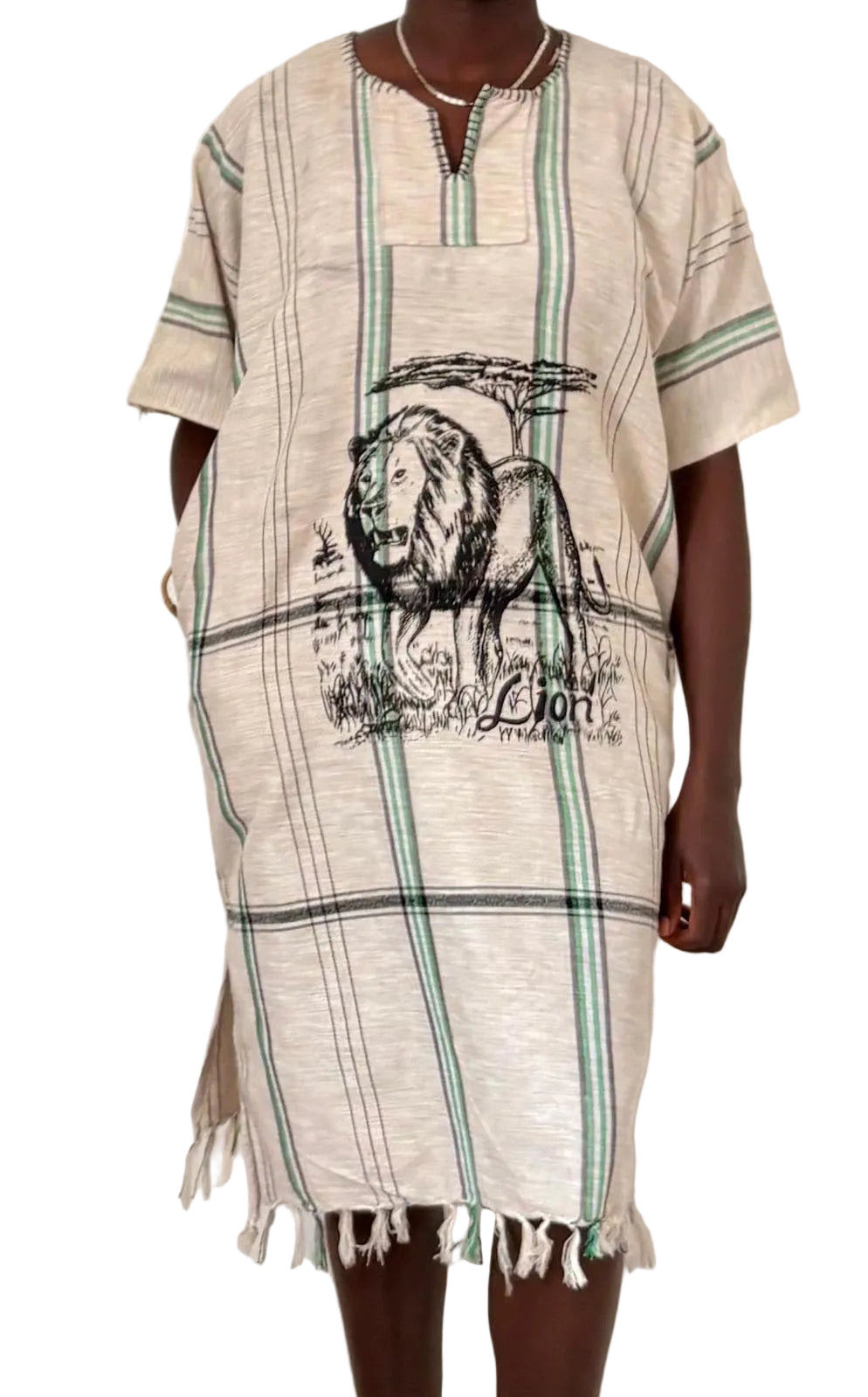 Handmade African Lion Safari Mini Dress – Women’s Cotton Dress with Pockets