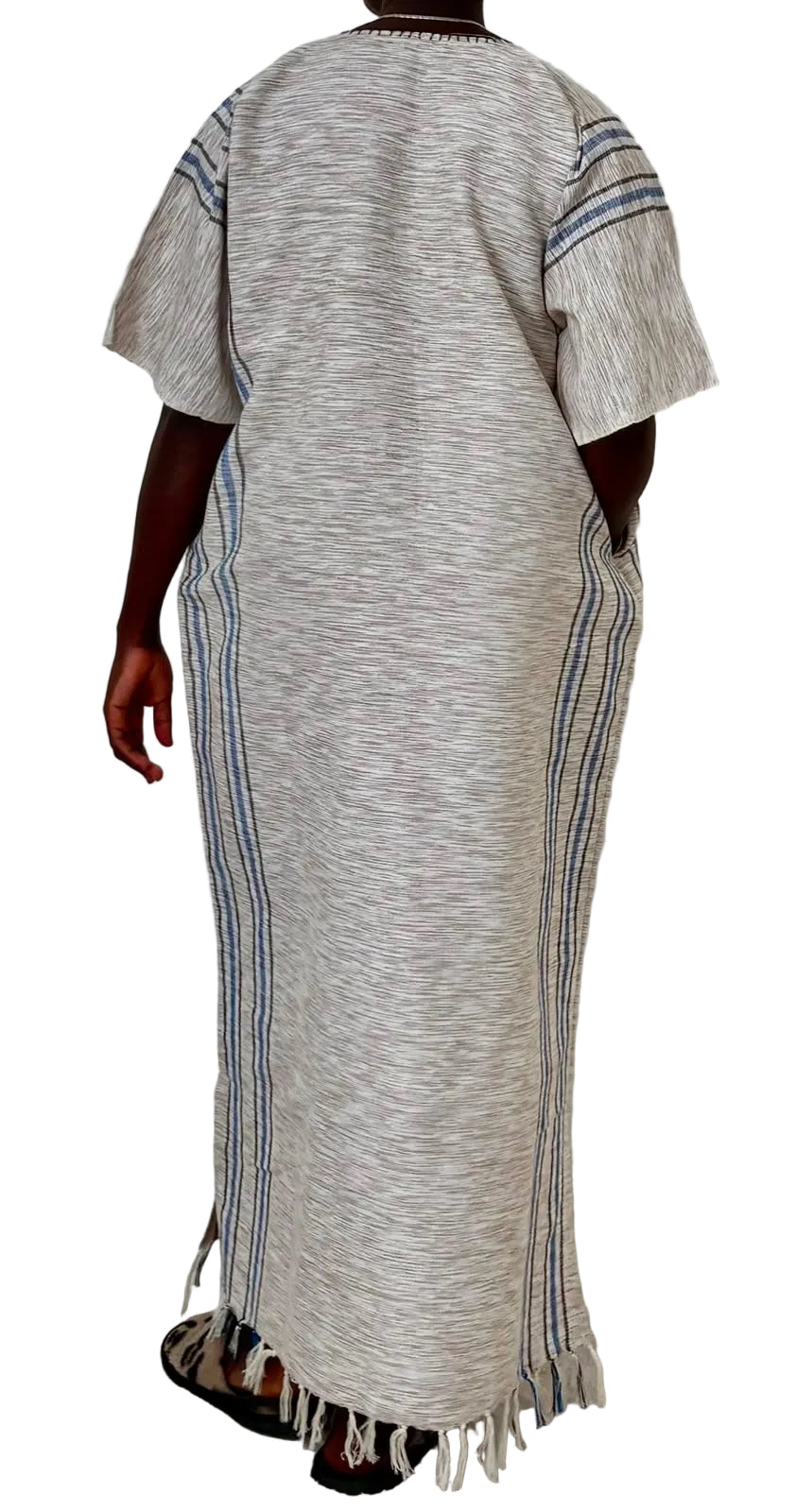 African Big Five Safari Kaftan Dress – Cream & Blue