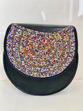 Handmade Black Beaded Leather Crossbody Bag