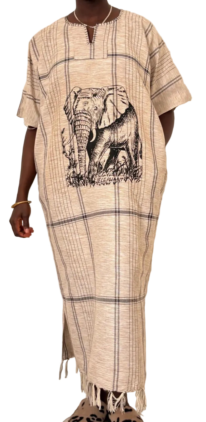 Handmade African Elephant Safari Maxi Dress – Women’s Cotton Dress with Pockets