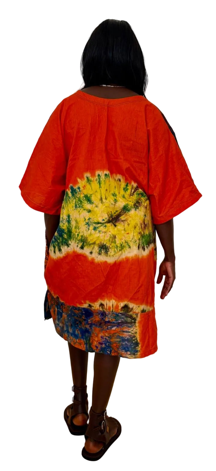 Orange Tie-Dye African Kaftan Dress