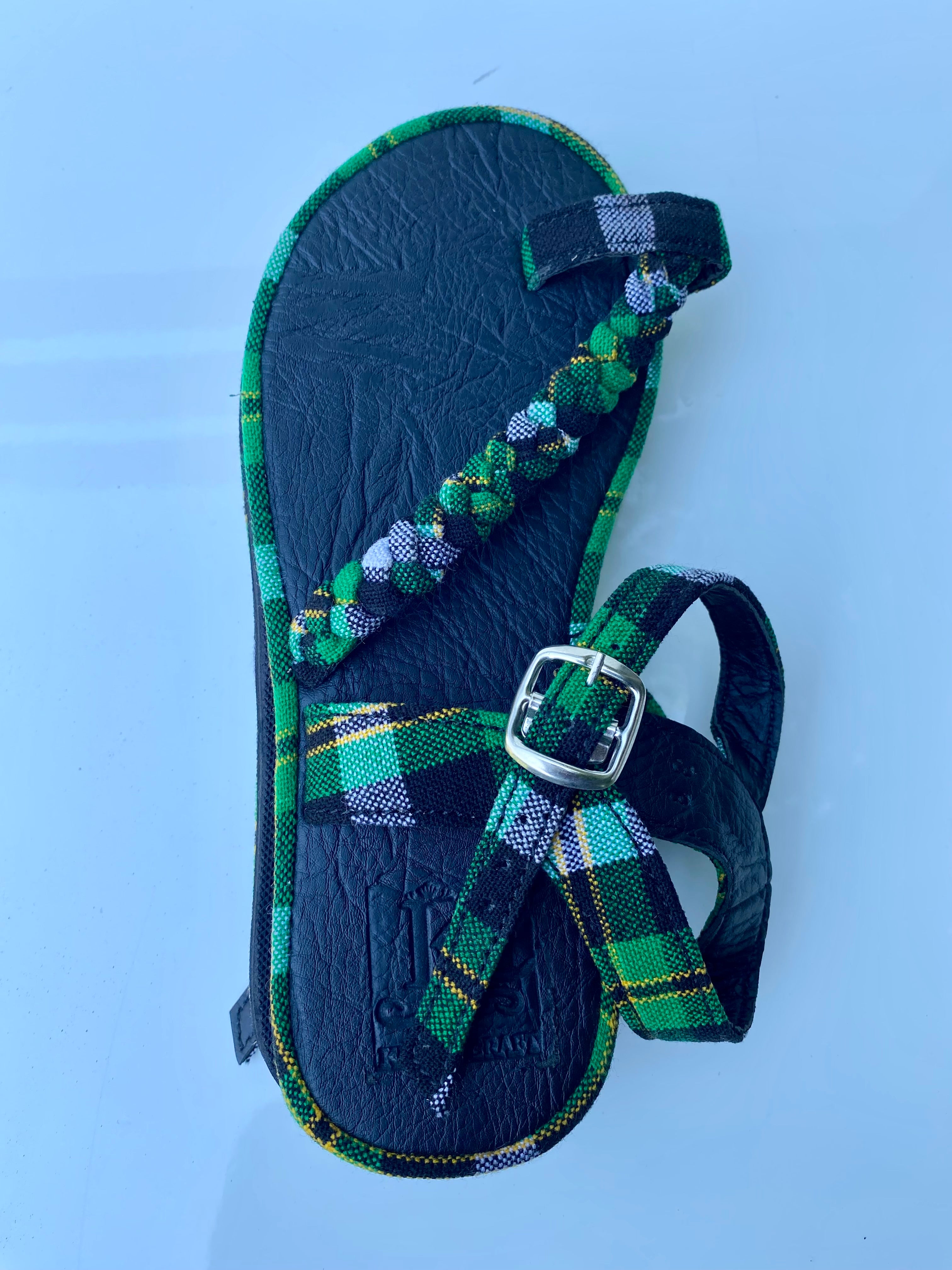 Women’s Handmade Leather Sandals – Green Woven Strap