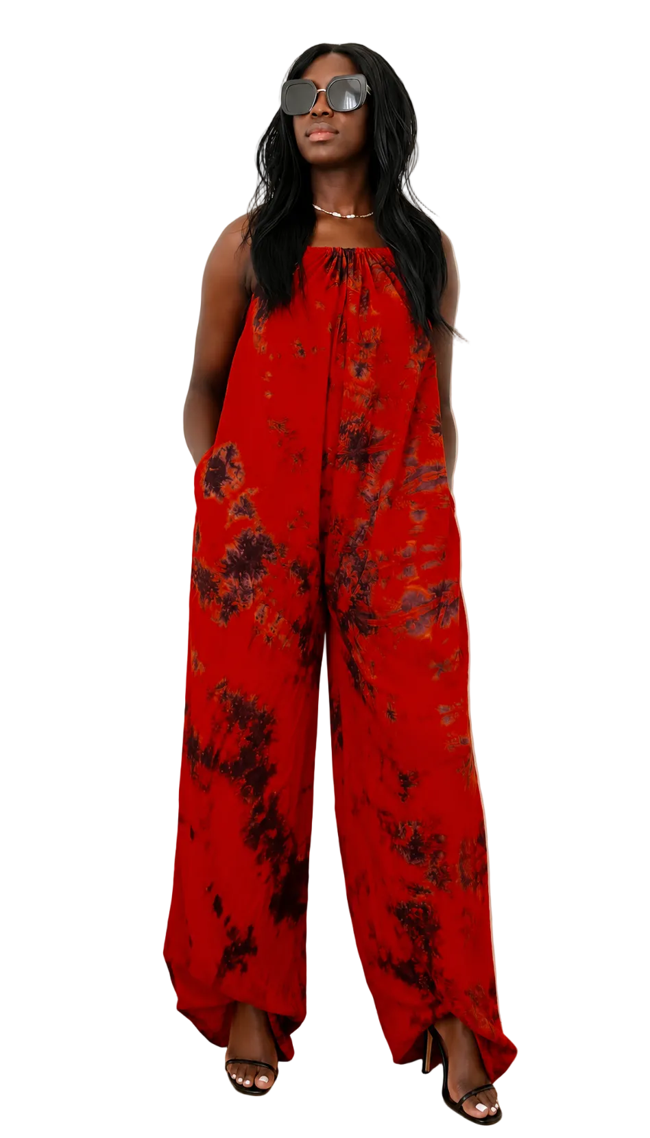 Elegant Orange Floral Wide-Leg Jumpsuit