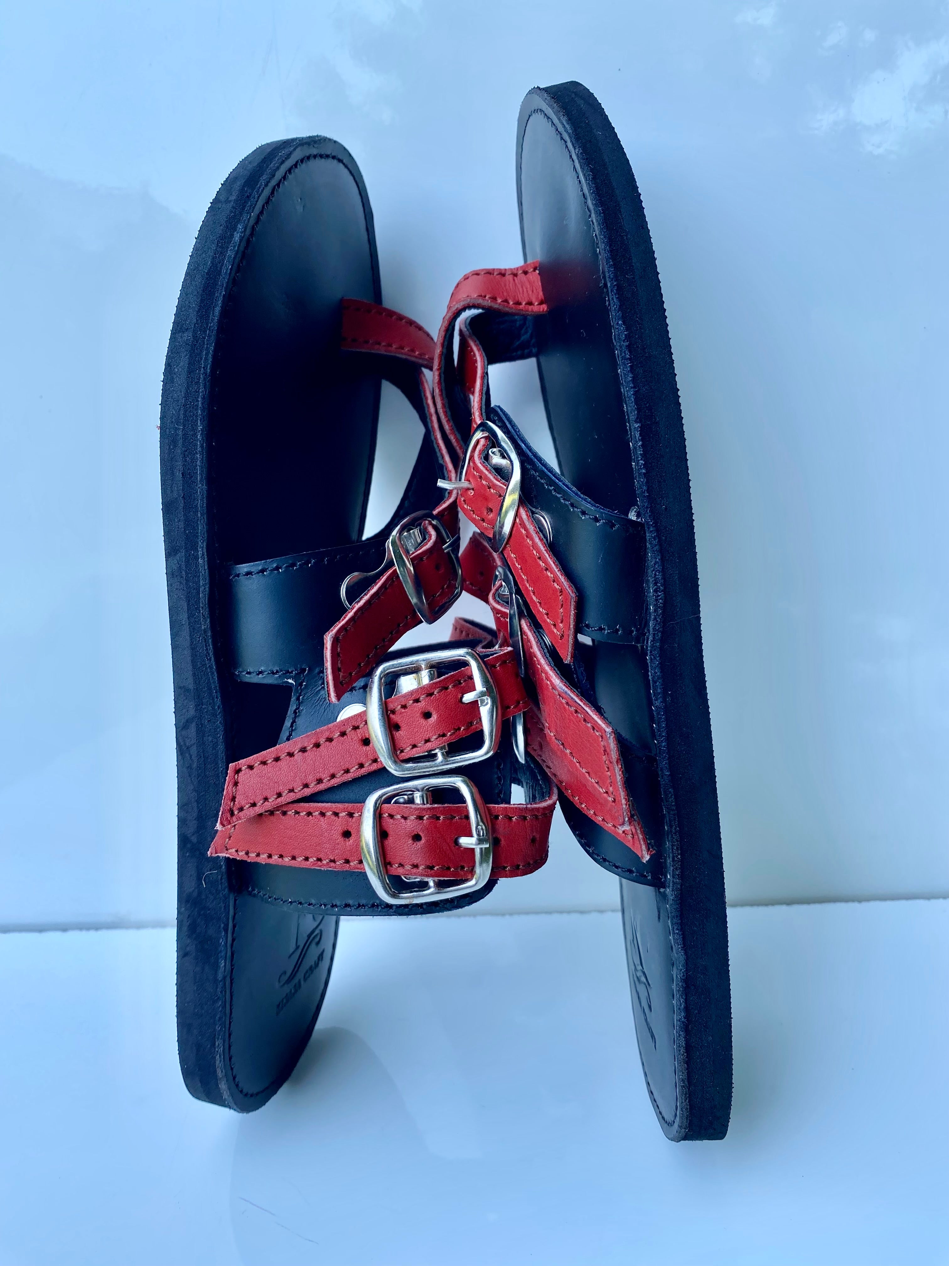 Women’s Handmade Leather Strap Sandals – Red