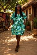 Emerald Bloom African Cotton Dress