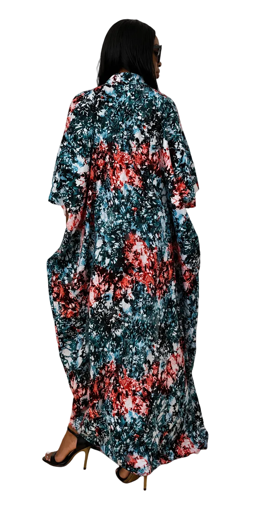 Emerald Splash Button-Front Maxi Dress