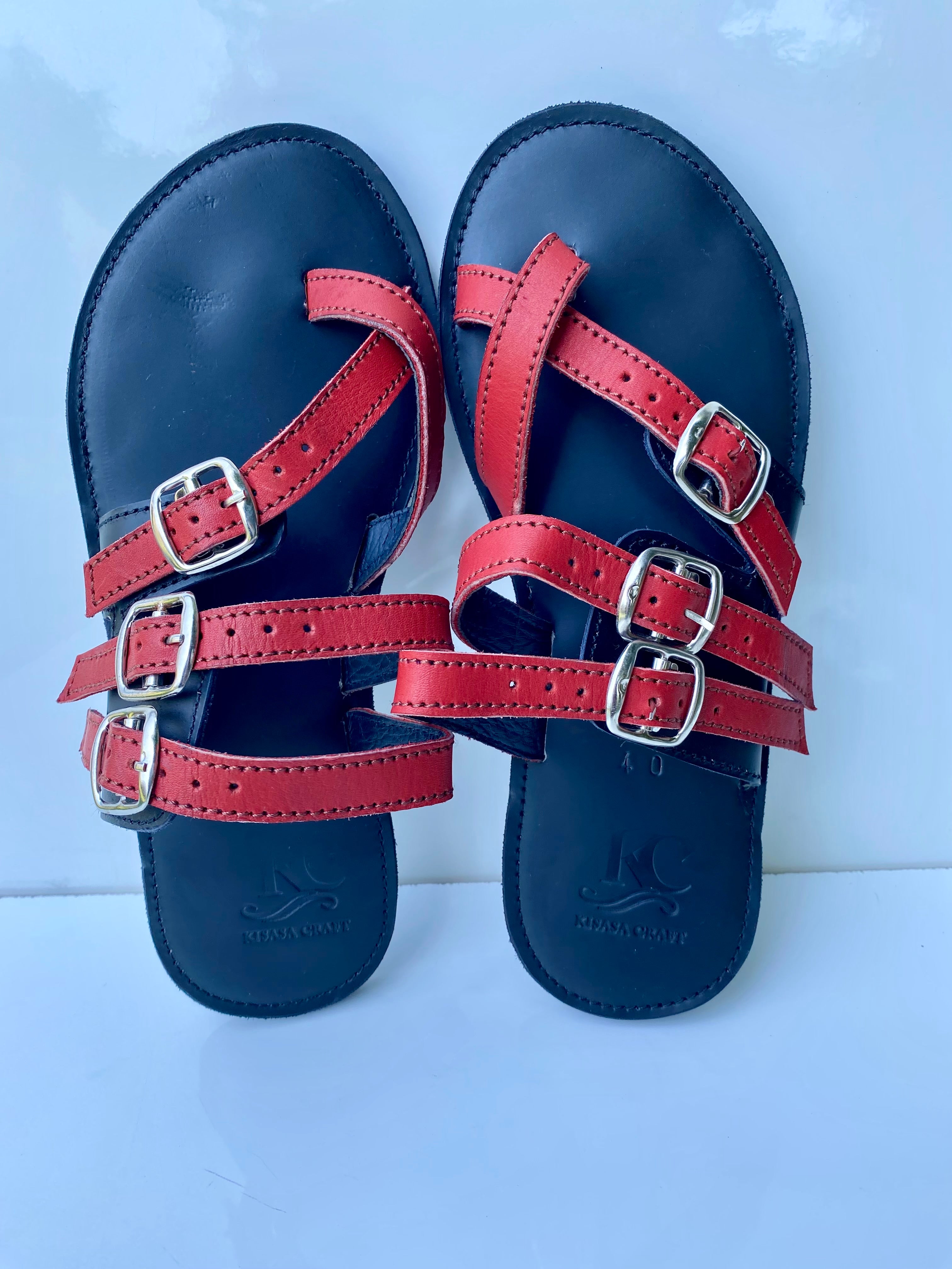 Women’s Handmade Leather Strap Sandals – Red