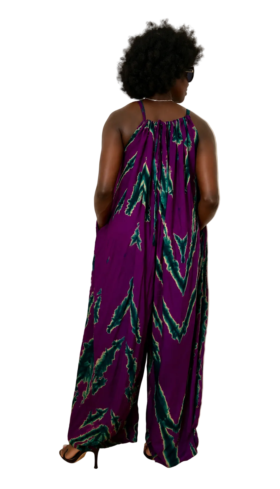 Purple African Print Maxi Jumpsuit Dress with Pockets