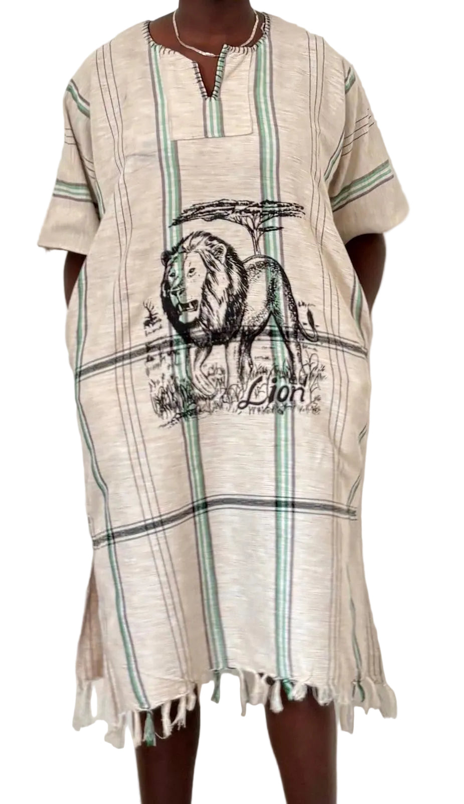 Handmade African Lion Safari Mini Dress – Women’s Cotton Dress with Pockets