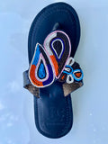 Handmade Maasai Beaded Leather Sandals – Blue & Orange