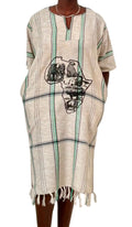 African Safari Kaftan Dress – Cream & Green