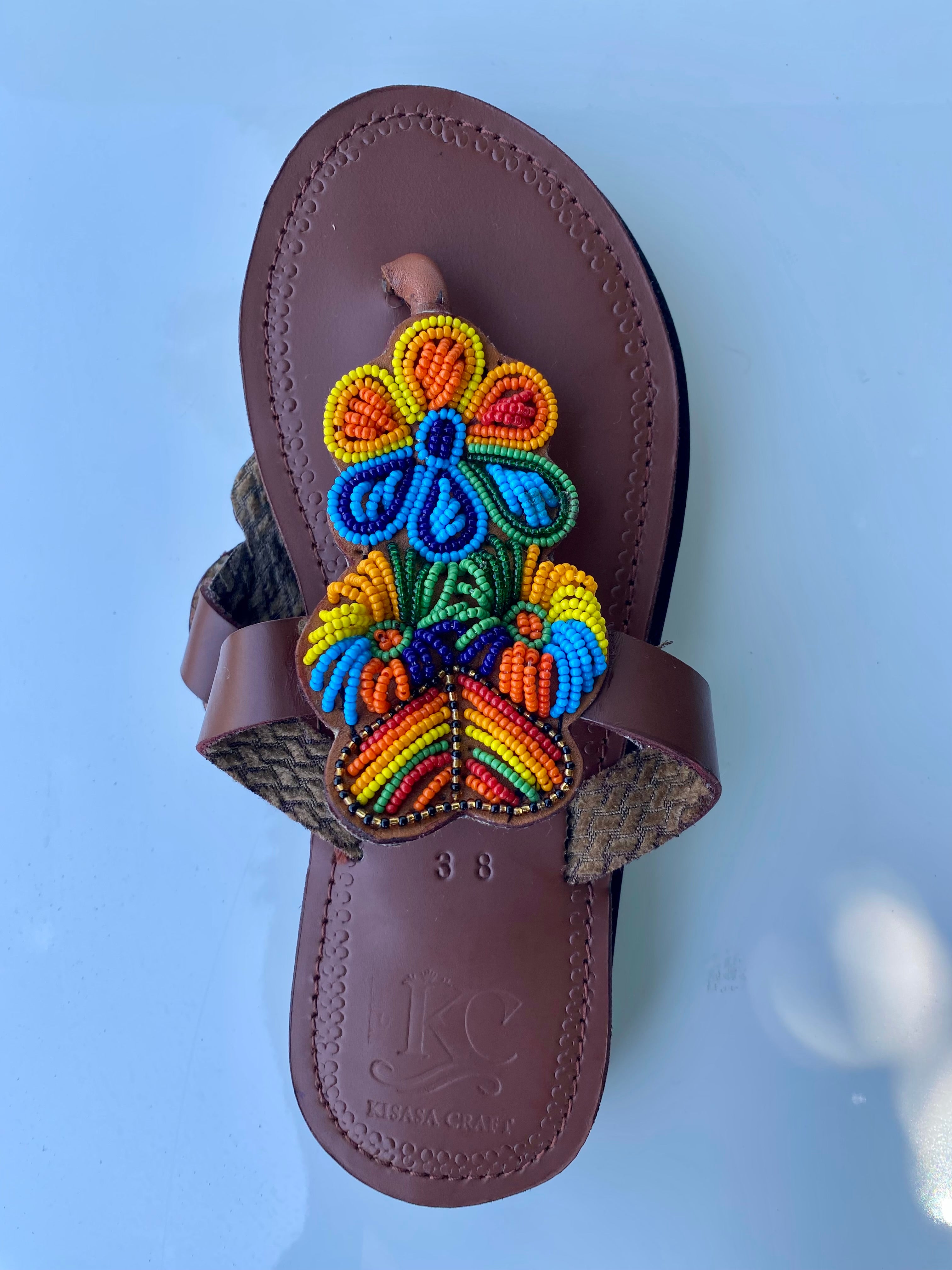 Handcrafted Maasai Beaded Leather Sandals | Brown