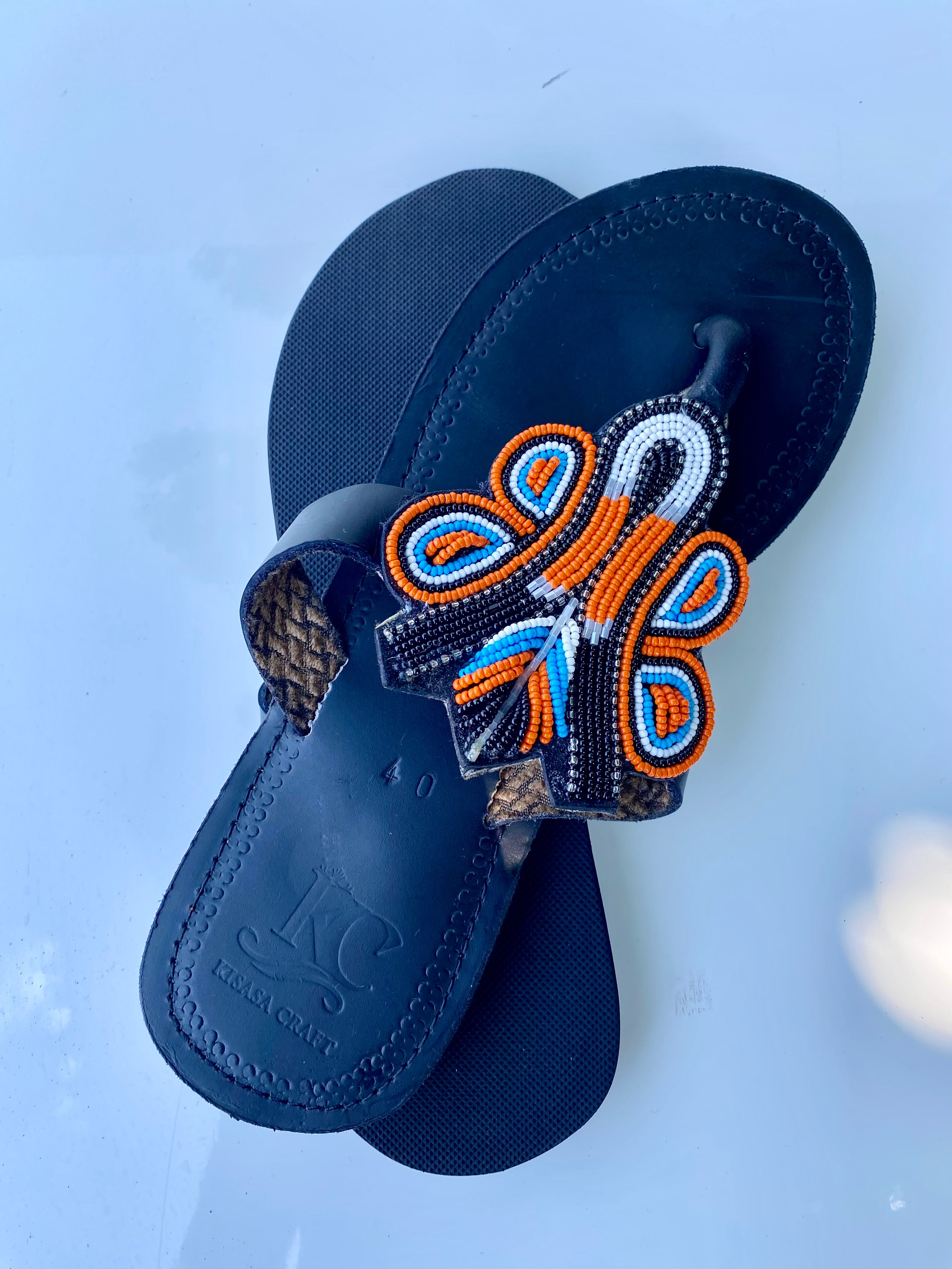 Black Maasai Handmade Beaded Leather Sandals