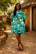 Emerald Bloom African Print Dress