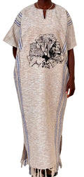 African Big Five Safari Kaftan Dress – Cream & Blue