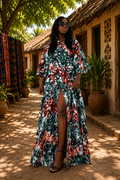 Emerald Splash Button-Front Maxi Dress