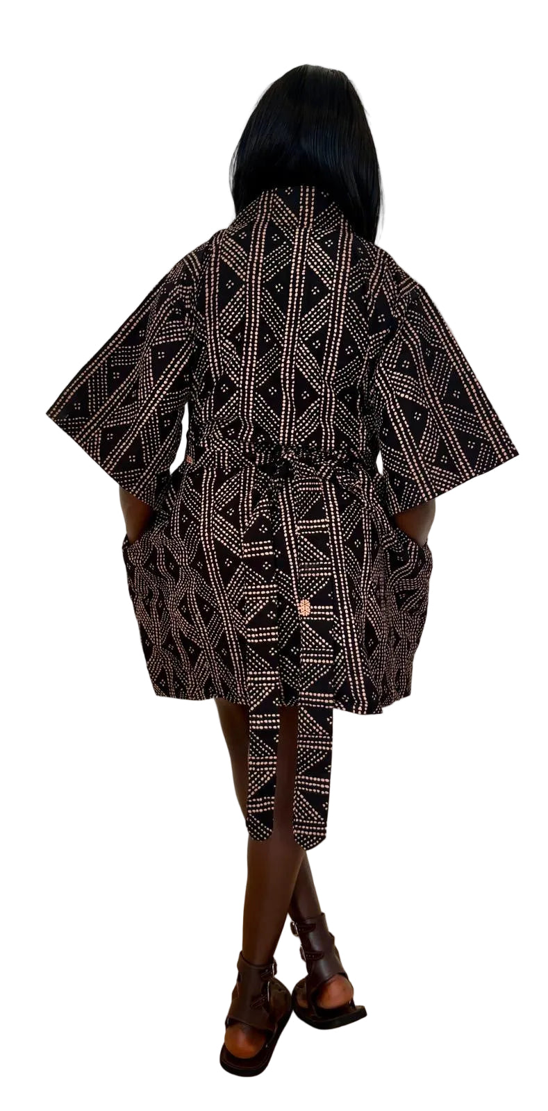 African Mud Cloth Pocket Dress – Brown & Black