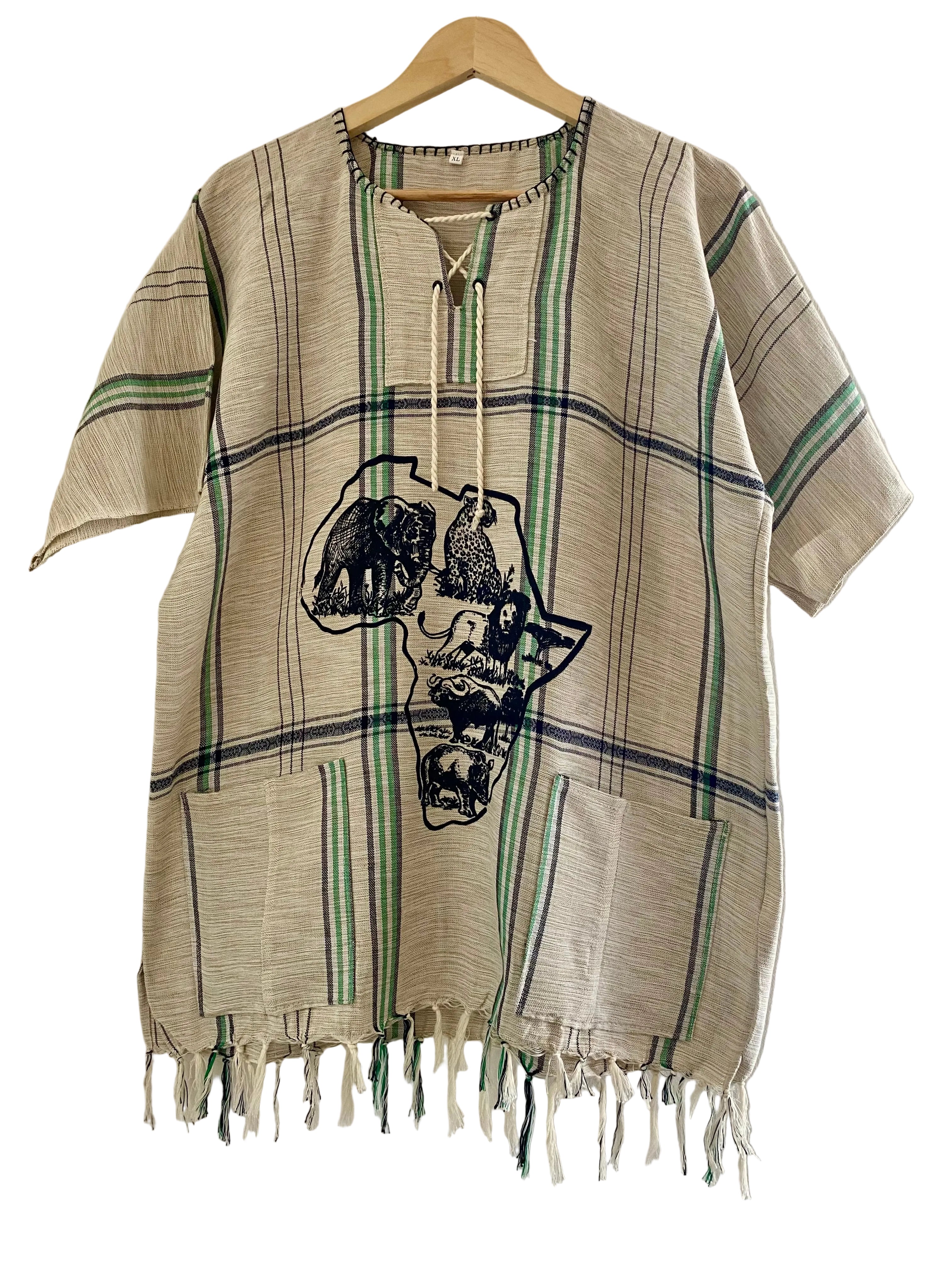 Handmade African Unisex Safari Shirt – Green Wildlife Print