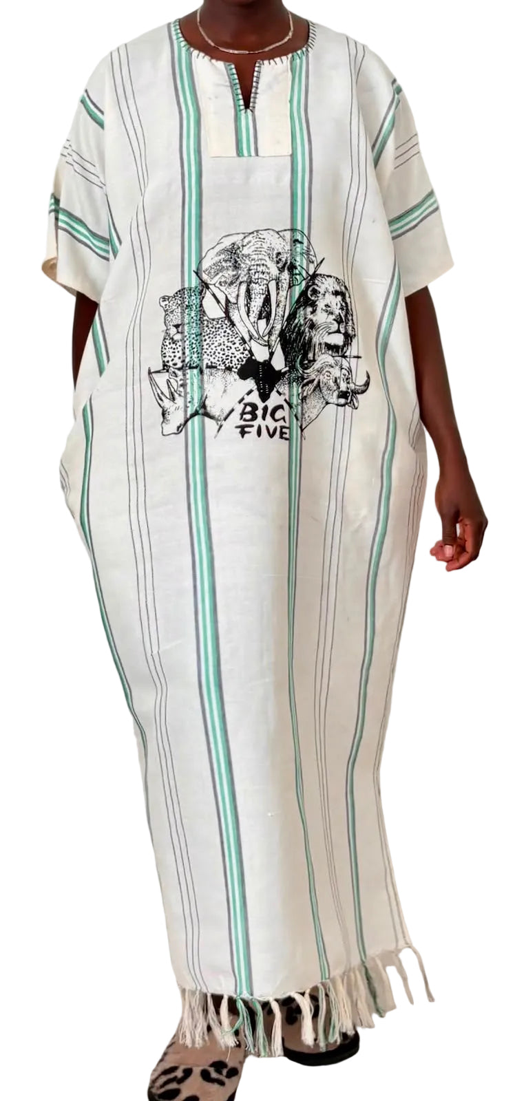 Big Five African Maxi Dress – White & Green