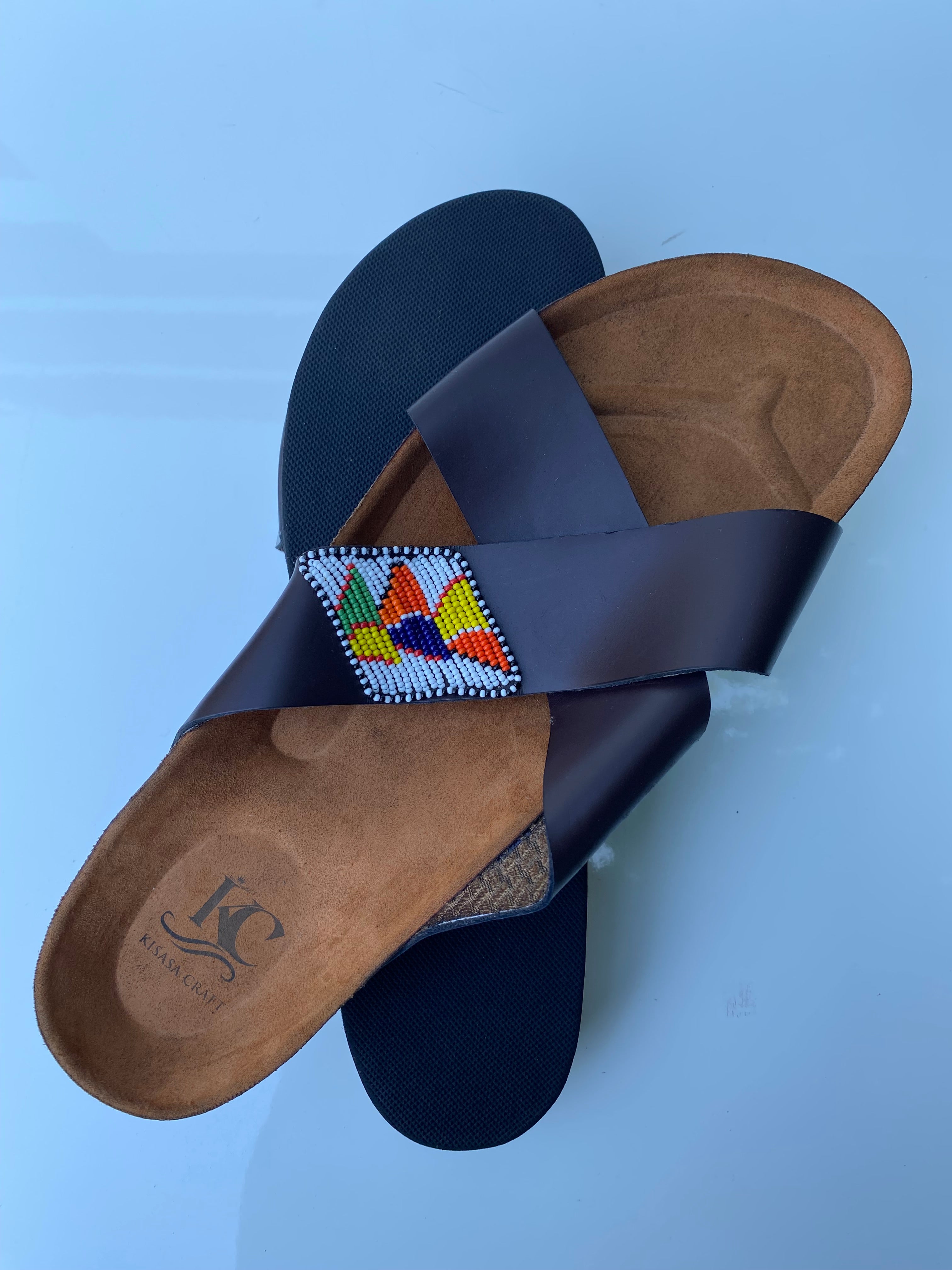 Men’s Handmade Maasai Beaded Leather Sandals – Brown
