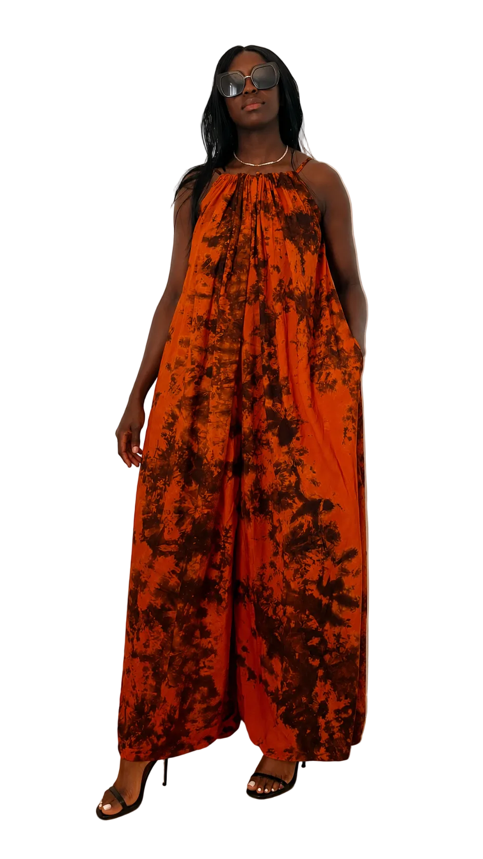 Yellow African Print Wide-Leg Jumpsuit with Pockets