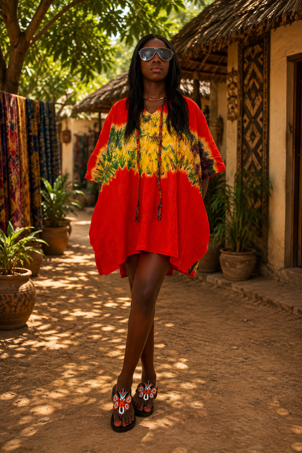 Sunset Tie-Dye African Cotton Dress