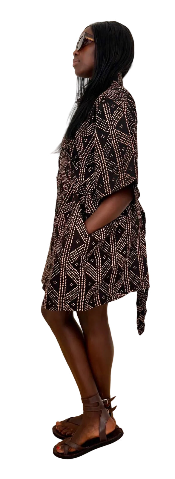 African Mud Cloth Pocket Dress – Brown & Black