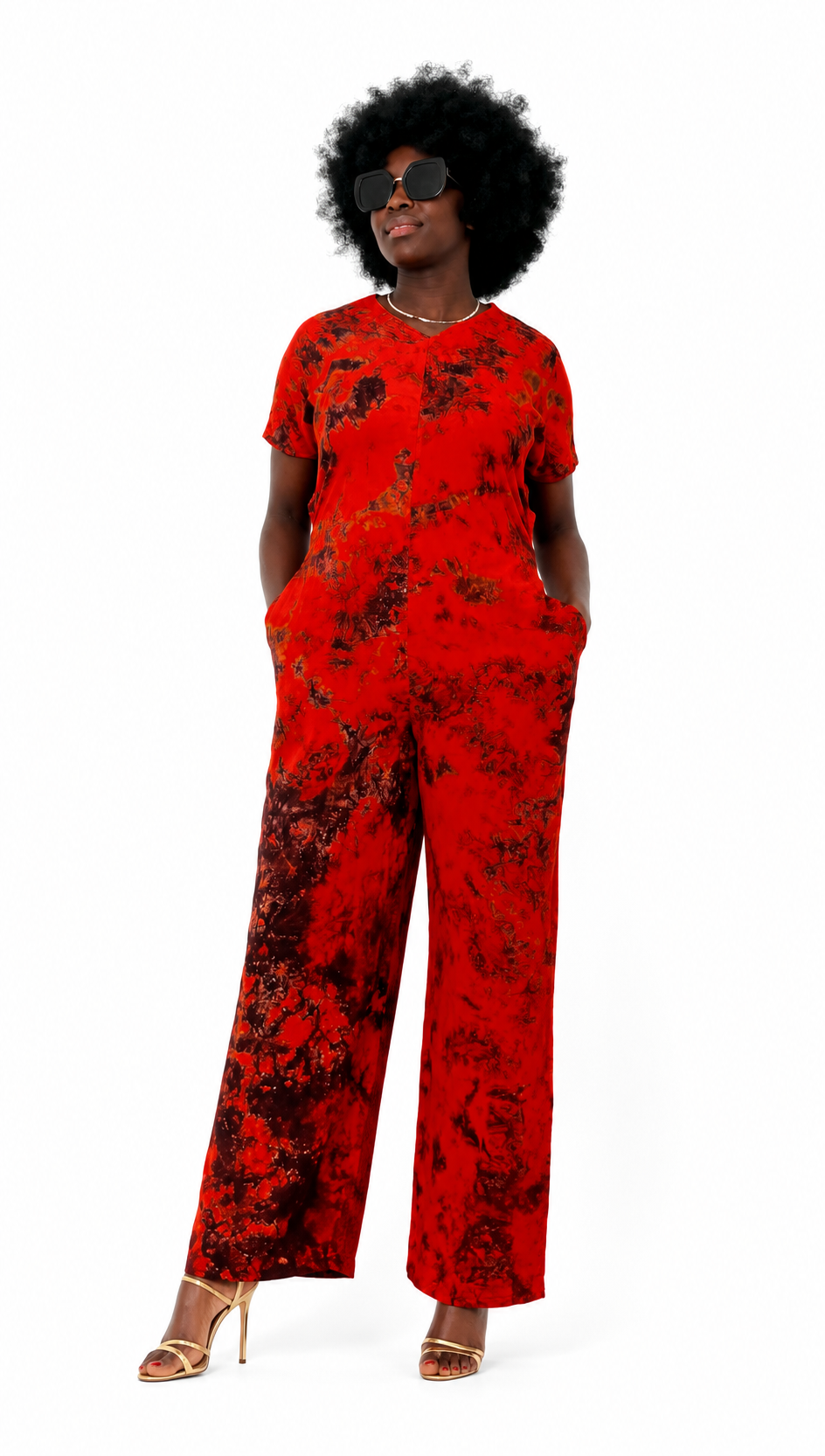 African Print Wide-Leg Jumpsuit – Green & Orange | Afrocraft Sweden