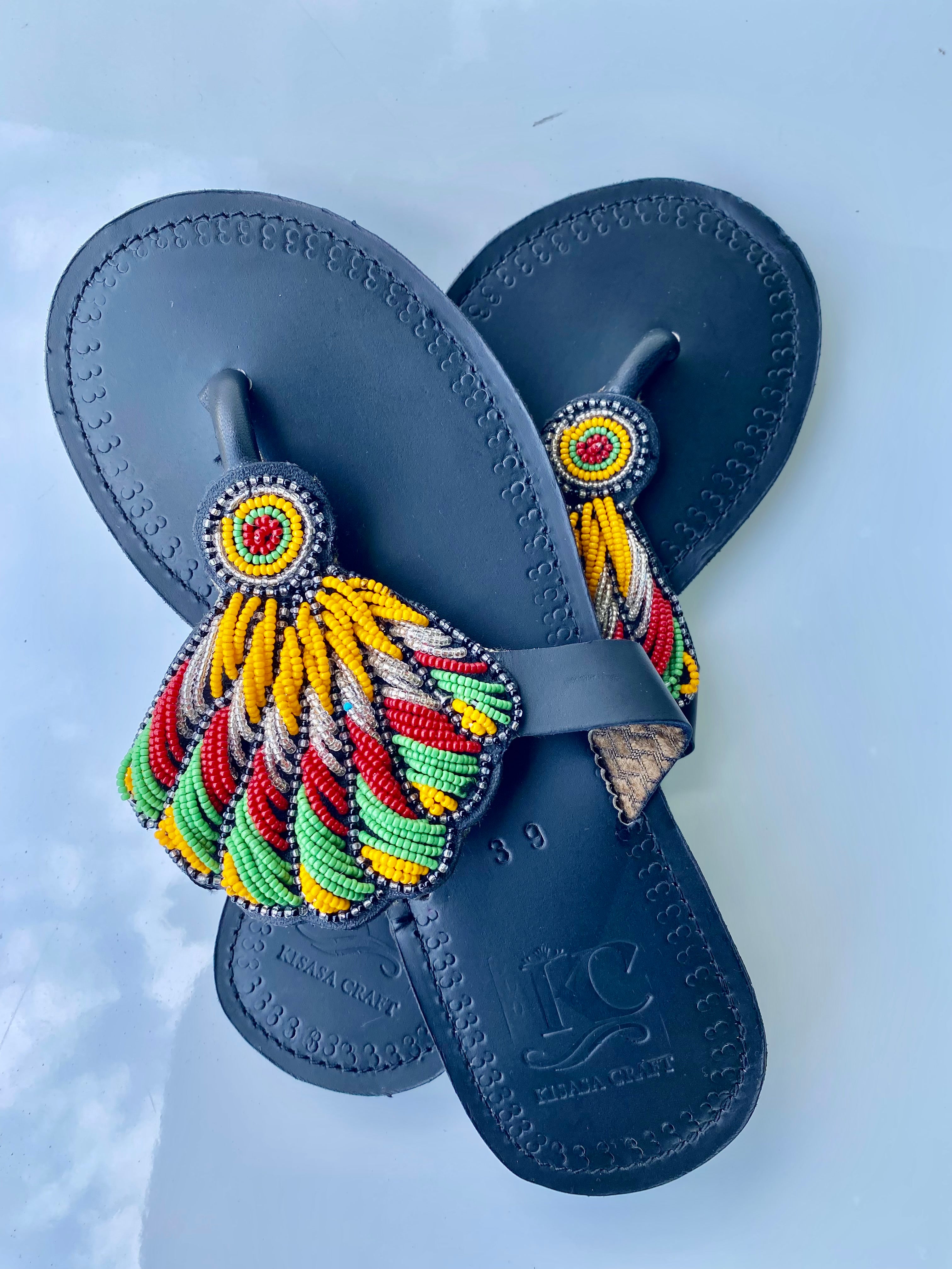 Handmade Maasai Beaded Leather Sandals – Black