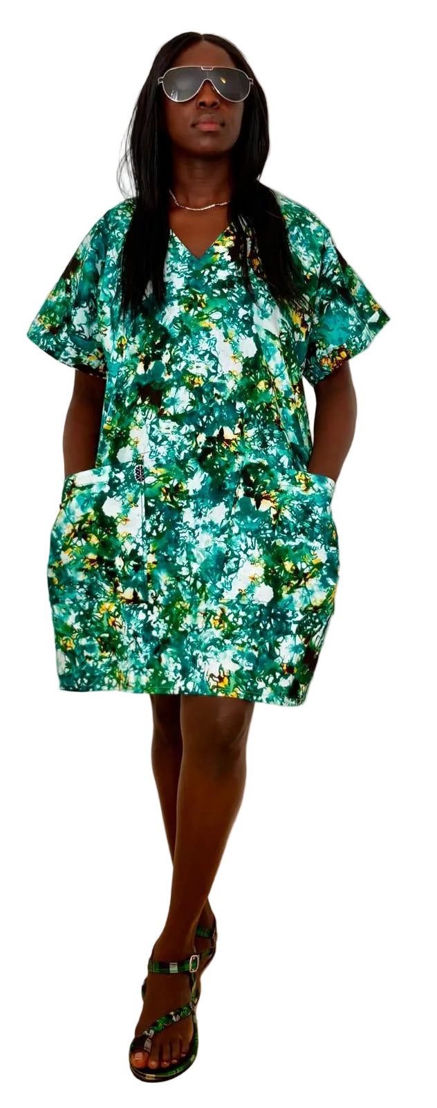 Emerald Bloom African Cotton Dress