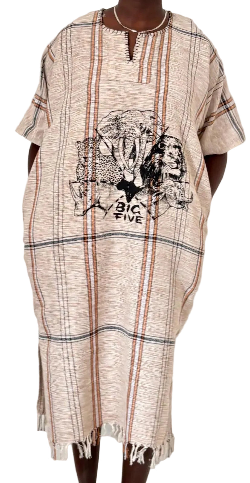 Handmade African Big Five Safari Maxi Dress – Women’s Cotton Dress with Pockets