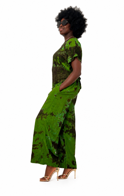 African Print Wide-Leg Jumpsuit – Green & Orange | Afrocraft Sweden