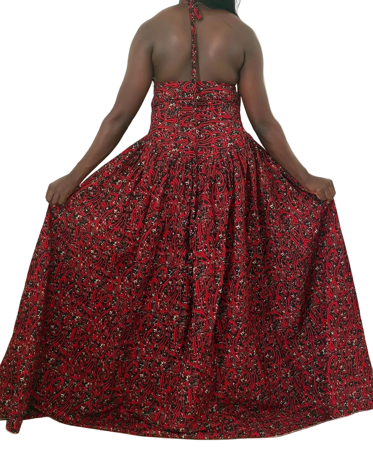 Royal Crimson Ankara Maxi Gown – Handmade African Elegance