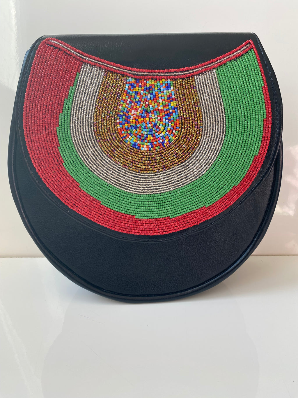 Handmade African Beaded Crossbody Bag – Black