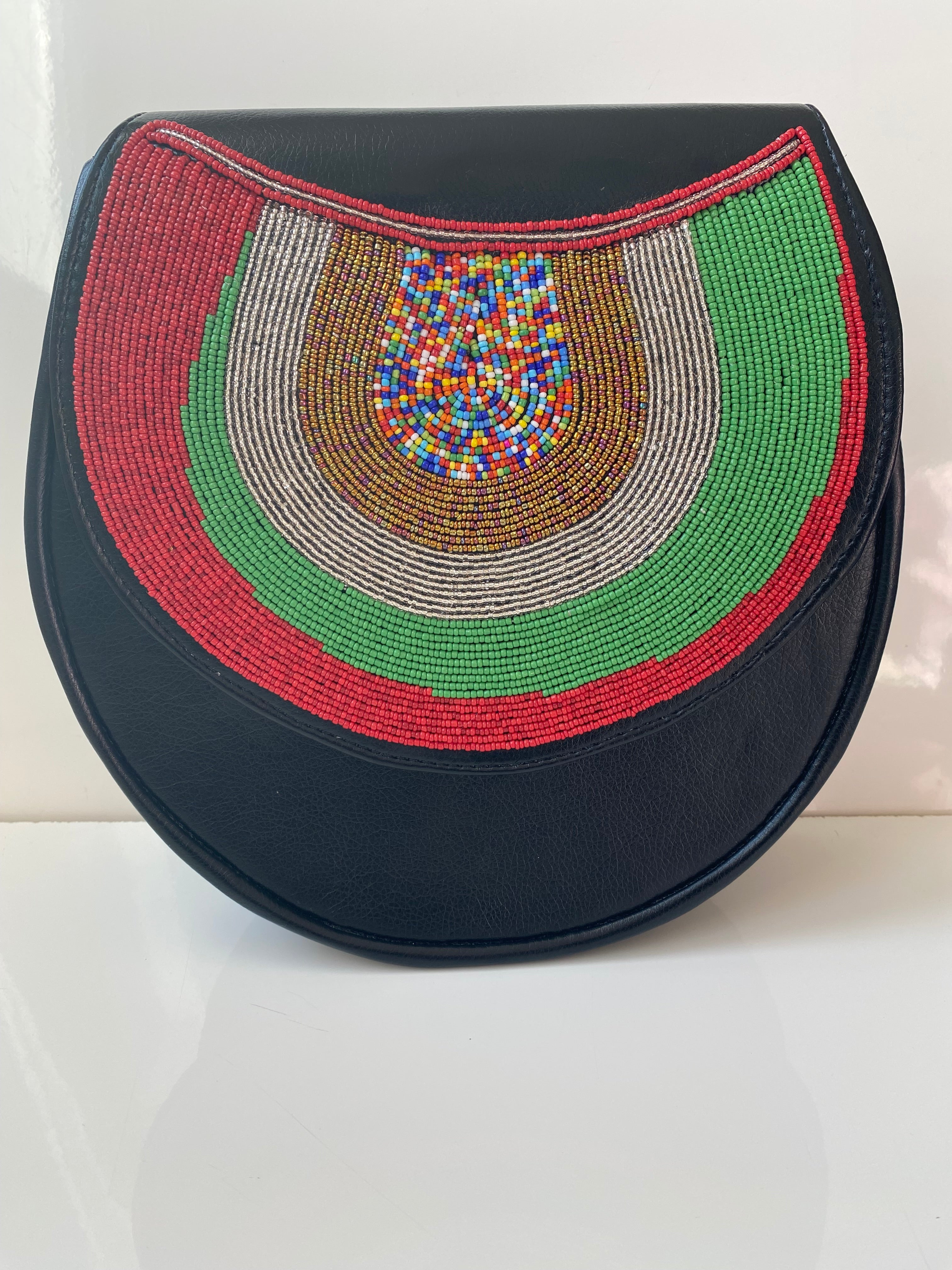 Handmade African Beaded Crossbody Bag – Black