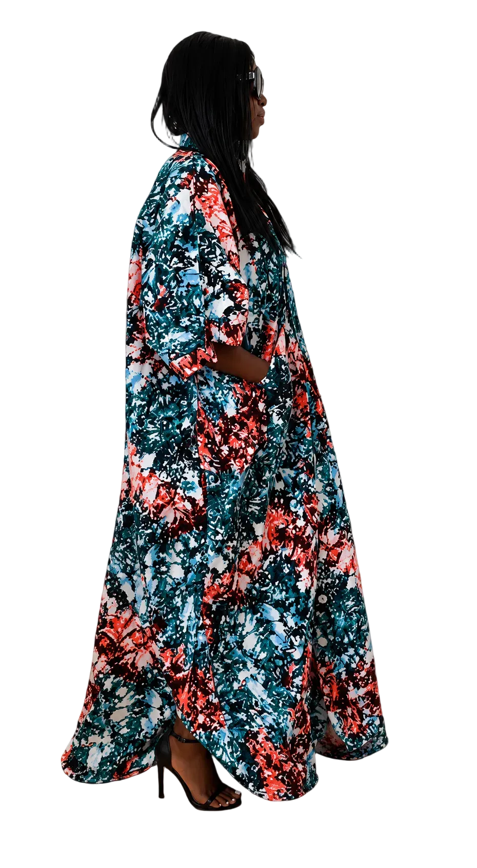 Emerald Splash Button-Front Maxi Dress