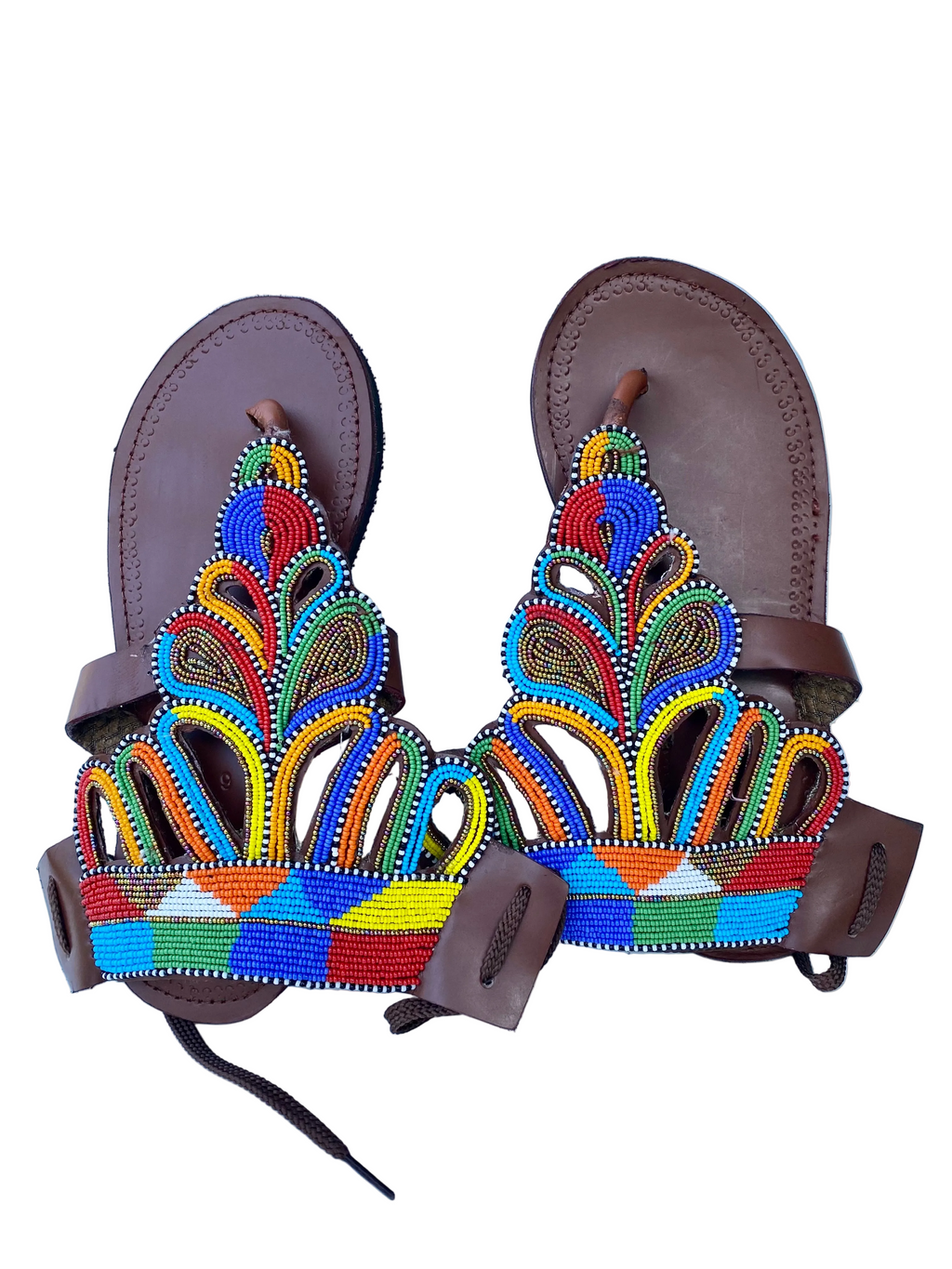 Handmade Maasai Beaded Leather Sandals – Rainbow Fan Design
