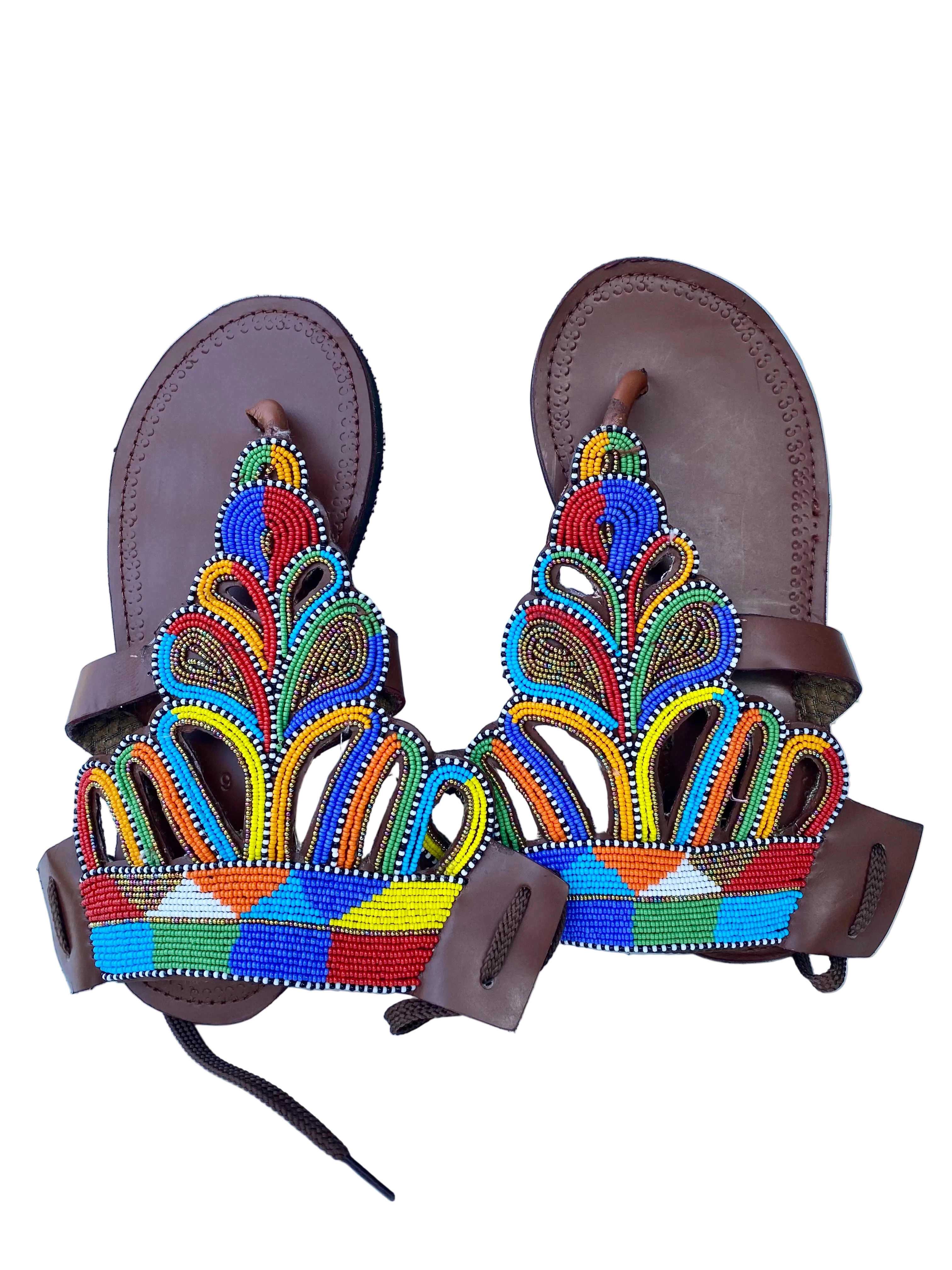 Handmade Maasai Beaded Leather Sandals – Rainbow Fan Design