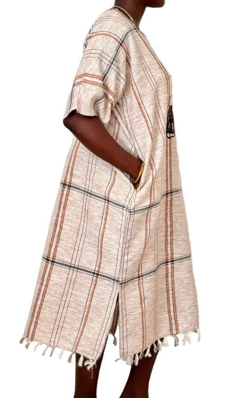 African Wildlife Maxi Dress – Beige & Orange