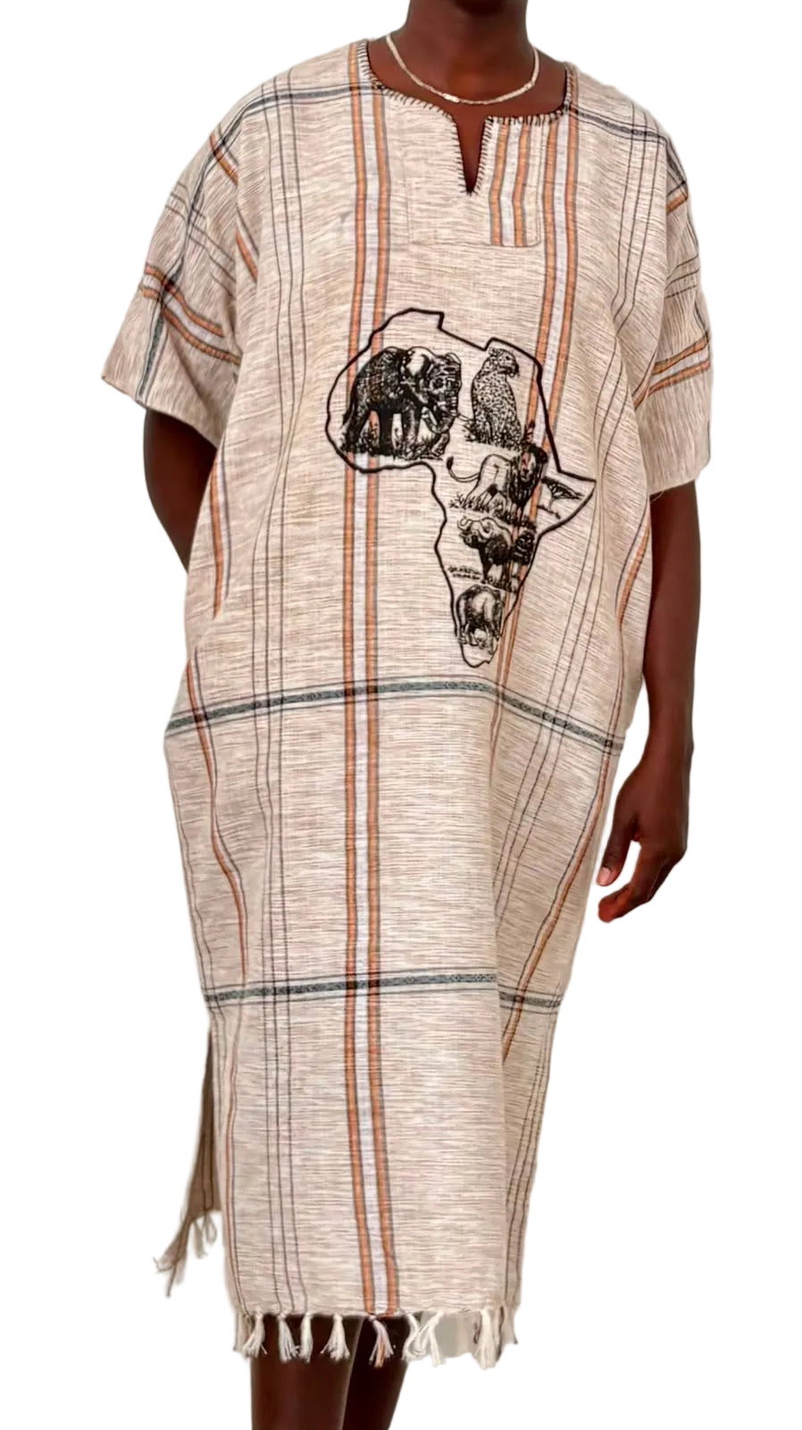 African Wildlife Maxi Dress – Beige & Orange