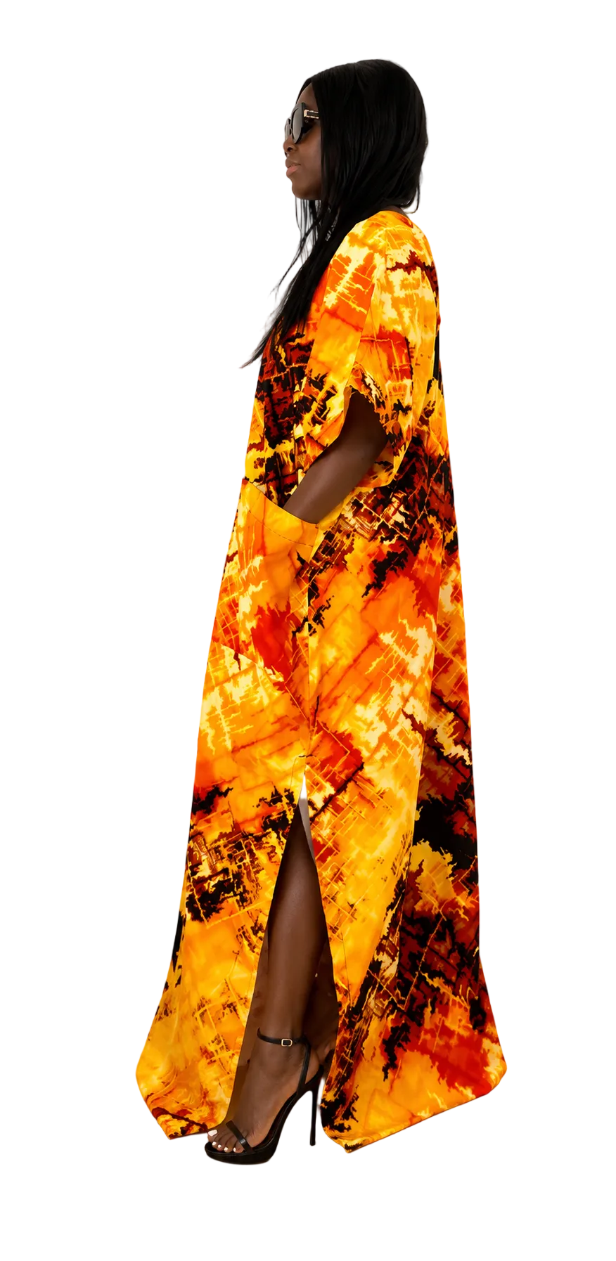Sunset Glow African Print Pocket Maxi Dress