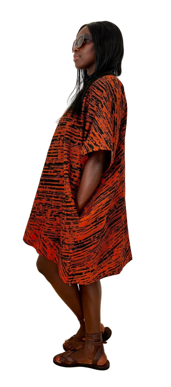 African Tie-Dye Kaftan Dress – Orange & Black | Afrocraft Sweden