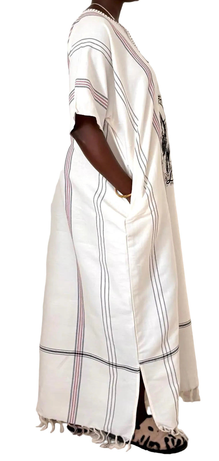 Handmade African Lion Maxi Dress – Women’s Cotton Safari Dress with Pockets