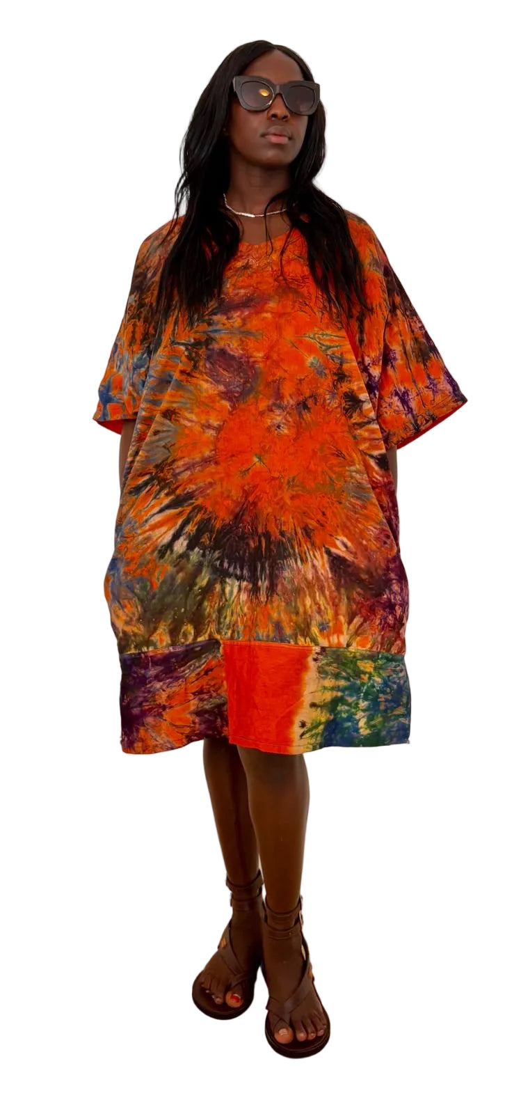 Orange Tie-Dye African Kaftan Dress