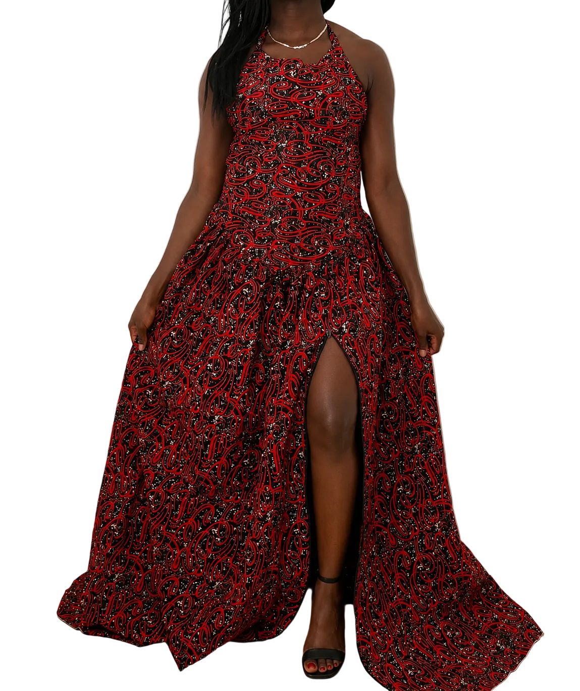 Royal Crimson Ankara Maxi Gown – Handmade African Elegance