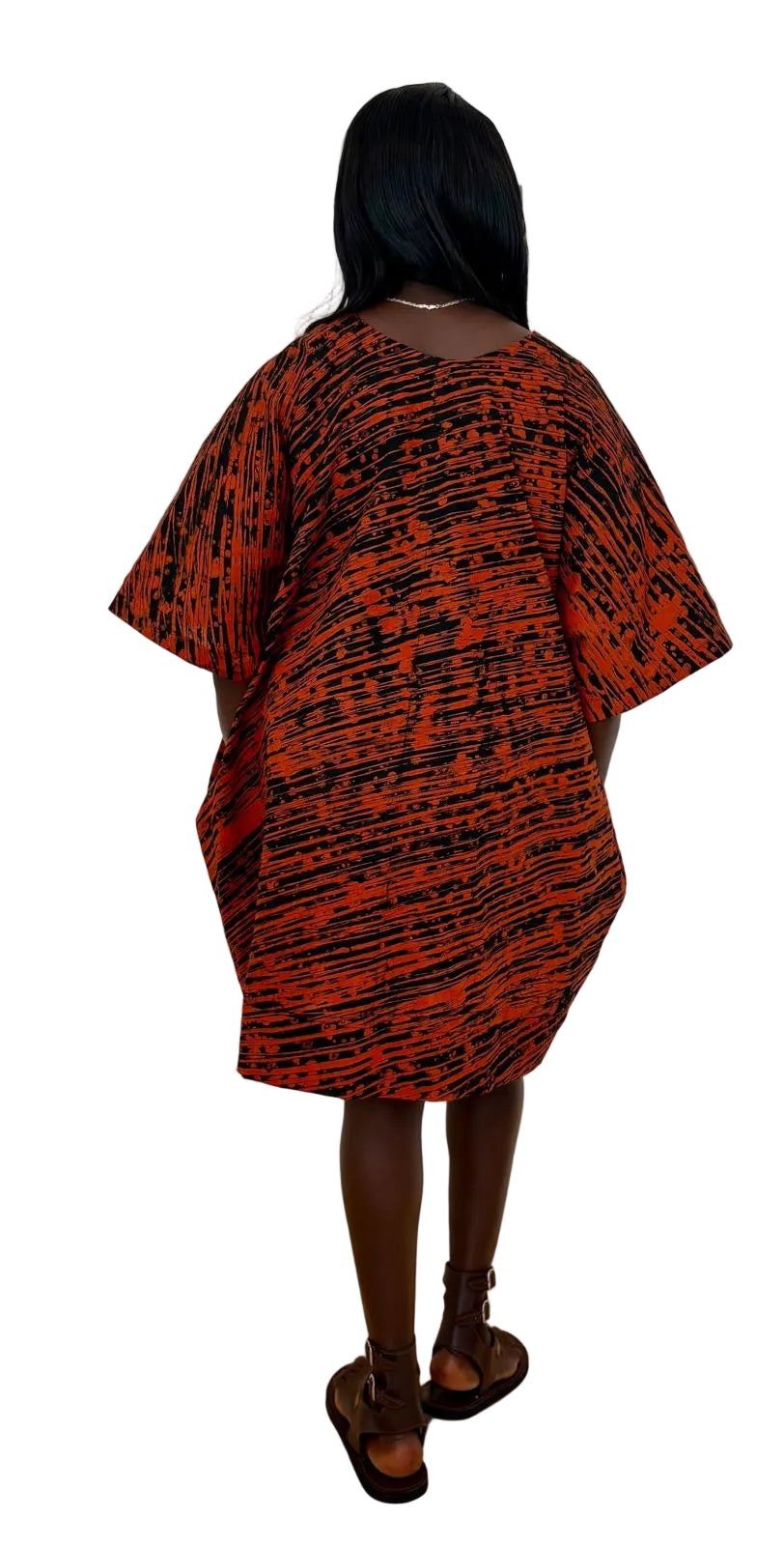 African Tie-Dye Kaftan Dress – Orange & Black | Afrocraft Sweden