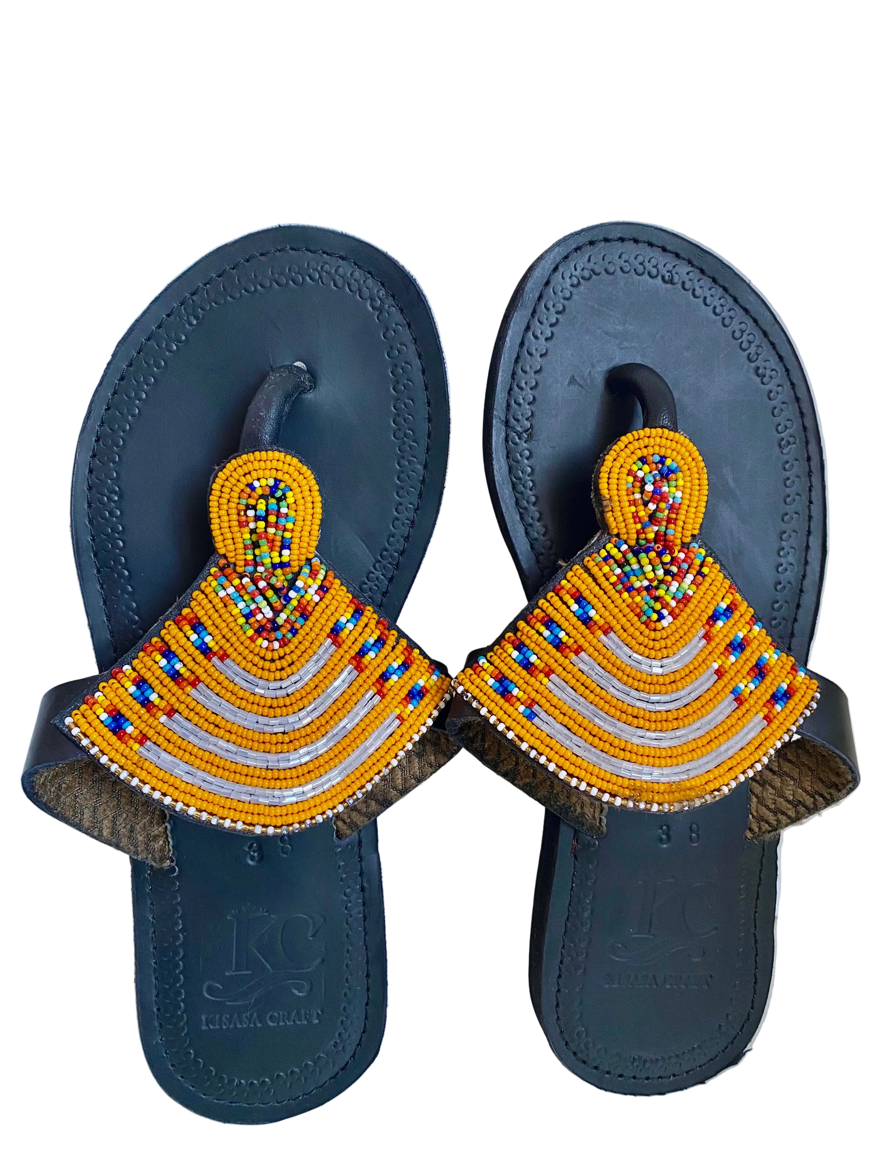 Handcrafted Kenyan Maasai Cowhide Leather Beaded Sandals