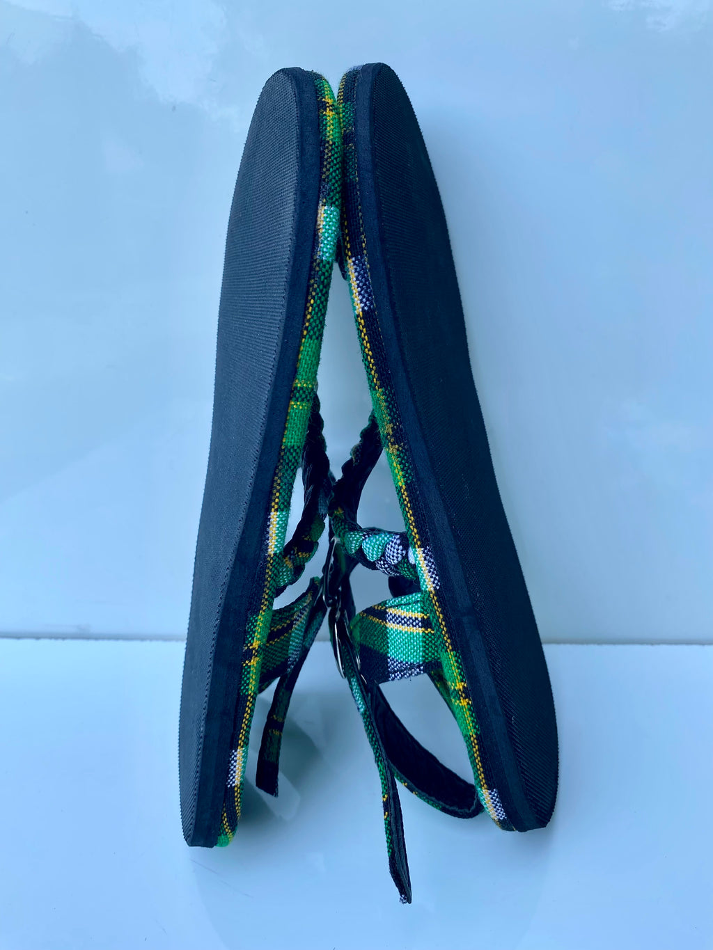 Women’s Handmade Leather Sandals – Green Woven Strap