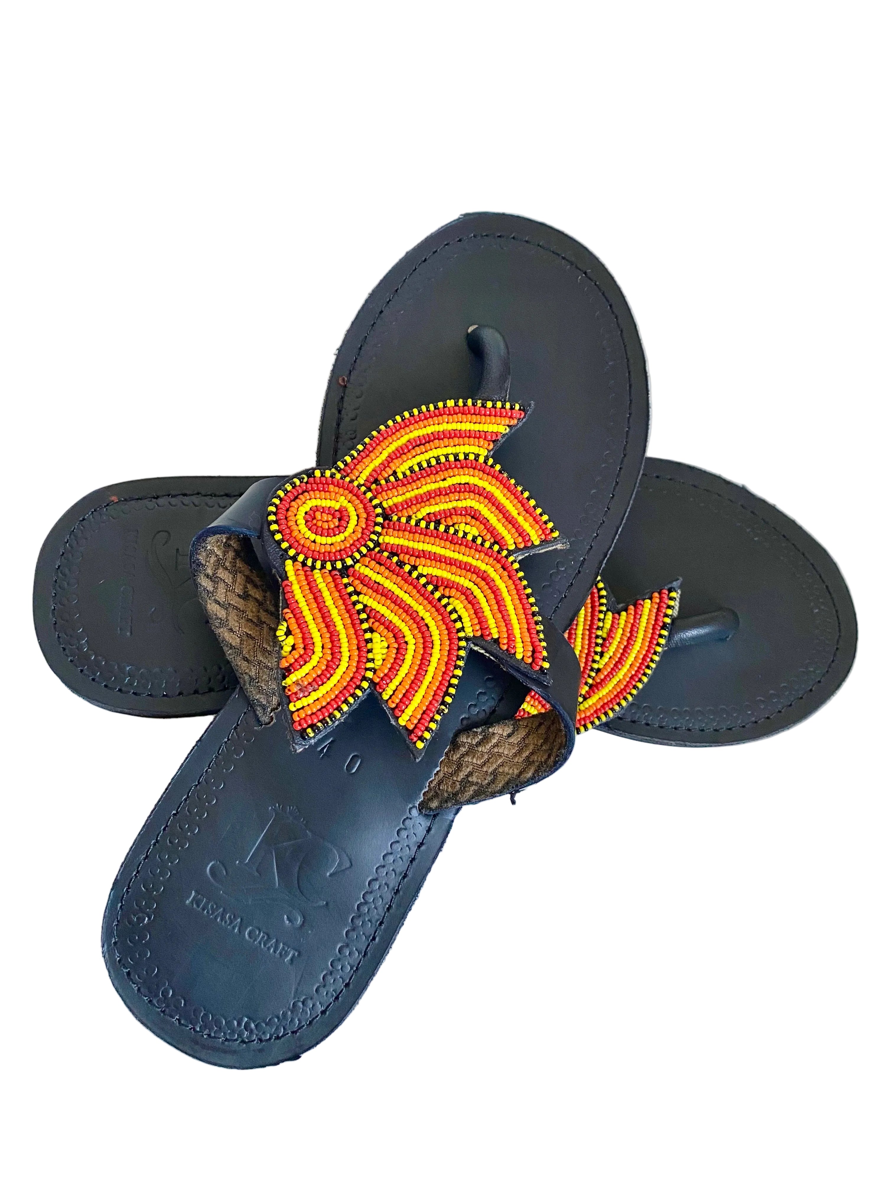 Handmade Maasai Leather Sandals – Black Beaded African Sandals